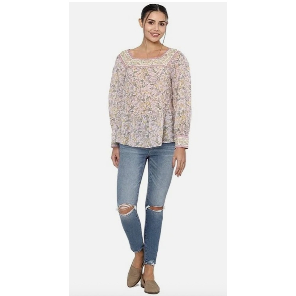 American Eagle Women's Floral Print Square Neck Long Sleeve Peplum Top Sz M NWOT